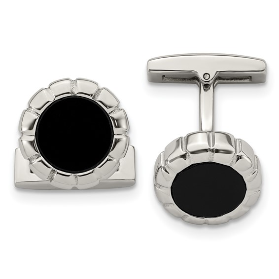 STAINLESS STEEL BLACK IP SCALLOPED EDGE CUFFLINKS