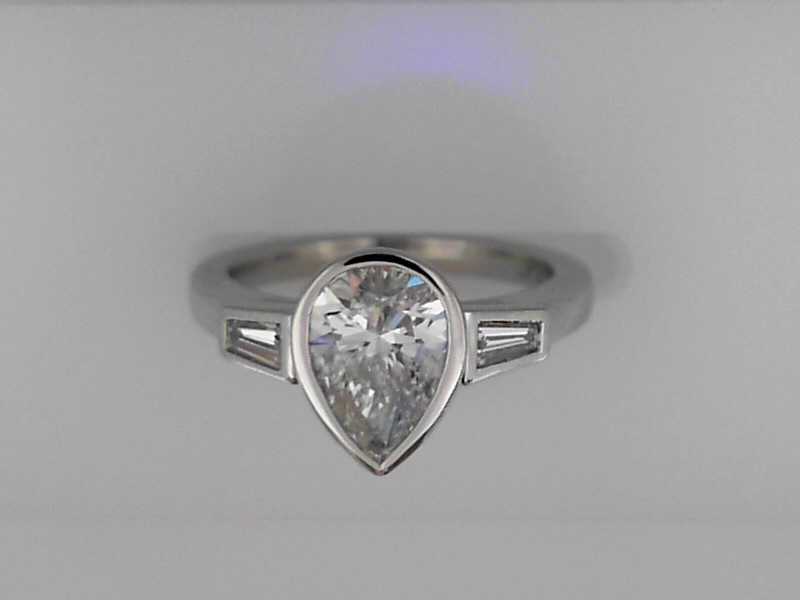 CUSTOM MADE PLATINUM SEMI MOUNTING FOR GRANDMAS PEAR SHAPE CENTER AND SIDE BAGUETTES FINGER SIZE 4.25