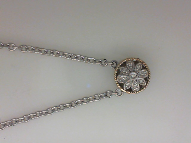 ANDREA CANDELA "ANDREA II" STERLING SILVER AND 18K YELLOW GOLD ROUND FLORAL PENDANT WITH DIAMOND ON A 16+2" CABLE CHAIN