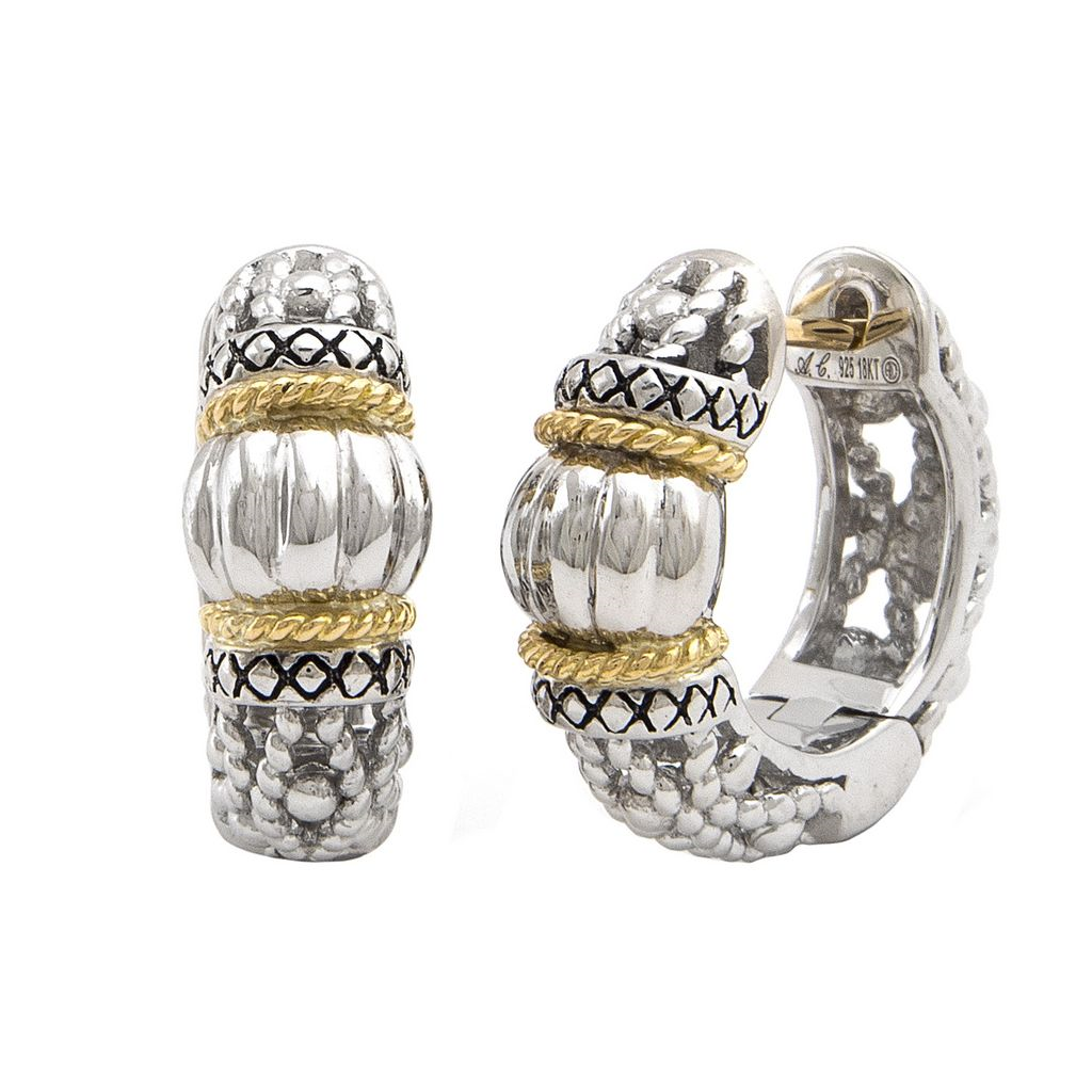 ANDREA CANDELA STERLING SILVER & 18K YELLOW GOLD "LA CORONA" SMALL HOOP EARRINGS