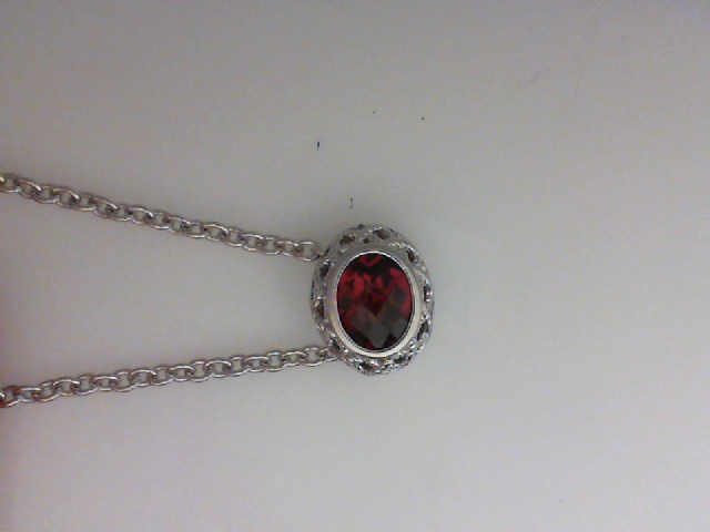 ANDREA CANDELA STERLING SILVER " RIOJA" OVAL GARNET PENDANT ON A 16+2" STERLING SILVER CABLE CHAIN