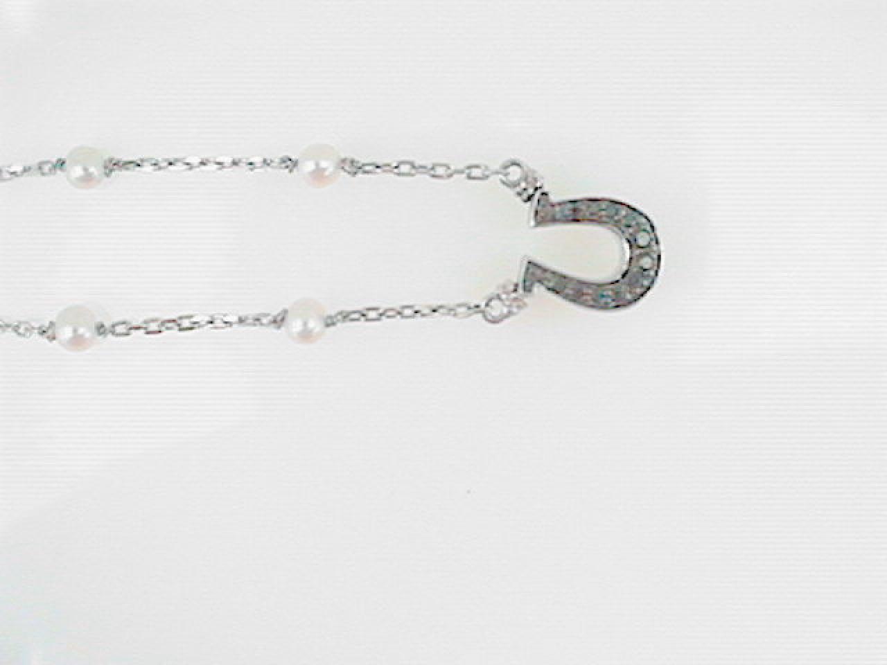 18K/Silver Pearl-Black Diamond Horseshoe Necklace