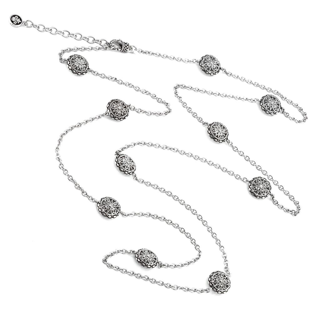 ANDREA CANDELA STERLING SILVER 36+2" "VIDA DE PLATA" NECKLACE WITH ROUND LINKS WITH DIAMONDS