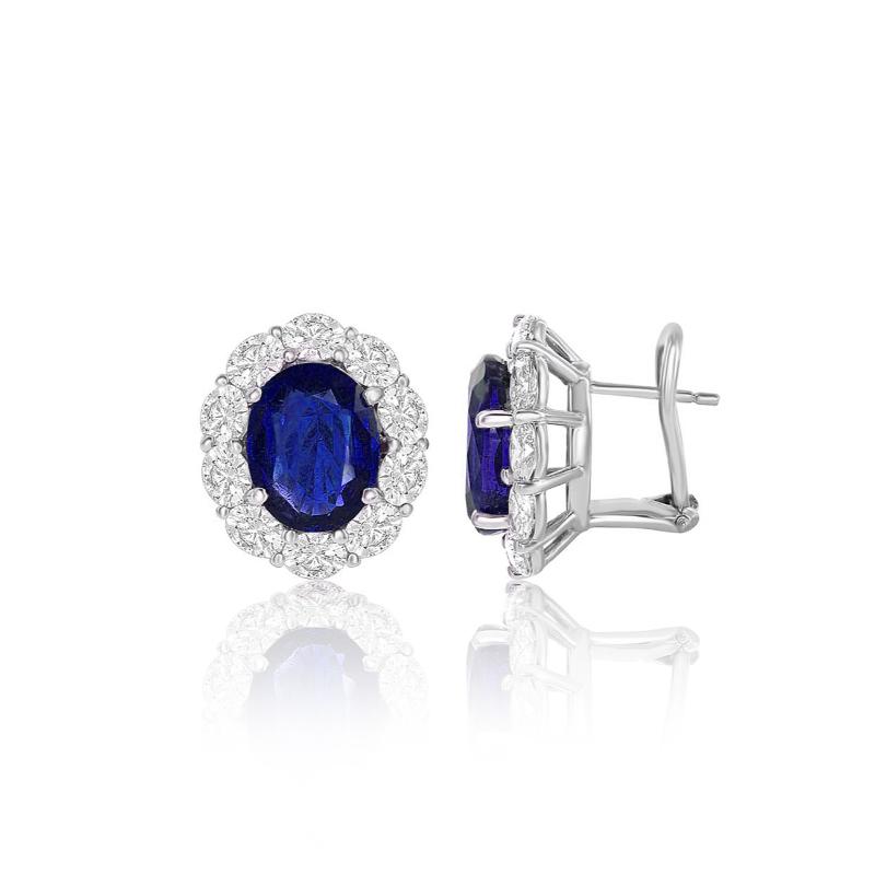 18k White Gold Sapphire Diamond Large Halo Stud Earrings