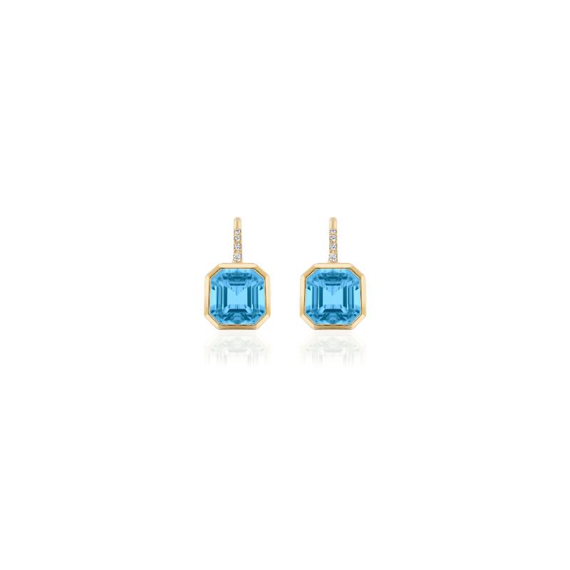 18k Yellow Gold Gossip Blue Topaz Diamond Octagonal Bezel Drop Earrings