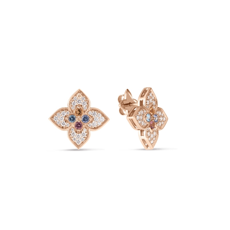 18k Rose Gold Medium Carnival Pave Flower Stud Earrings