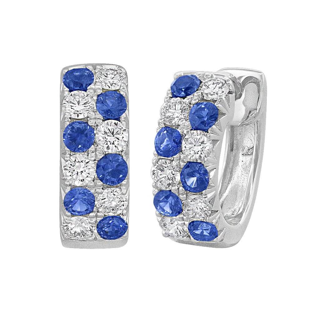18k White Gold Diamond Sapphire Huggie Earrings