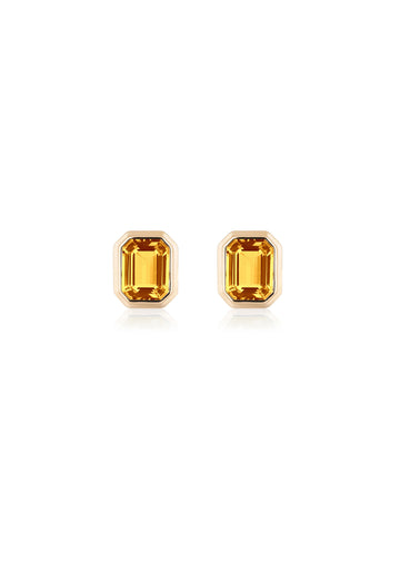 18k Yellow Gold Citrine Bezel Set Stud Earrings