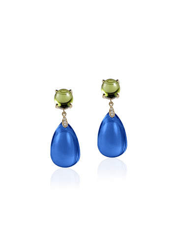 18k Yellow Gold Multi Stone Teardrop Cabochon Earrings