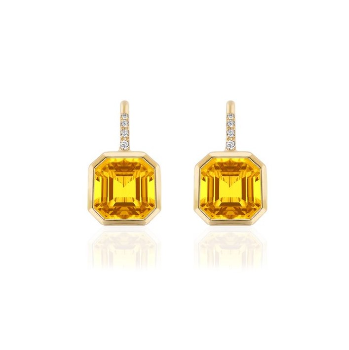 18k Yellow Gold Gossip Citrine And Diamond Bezel Earrings