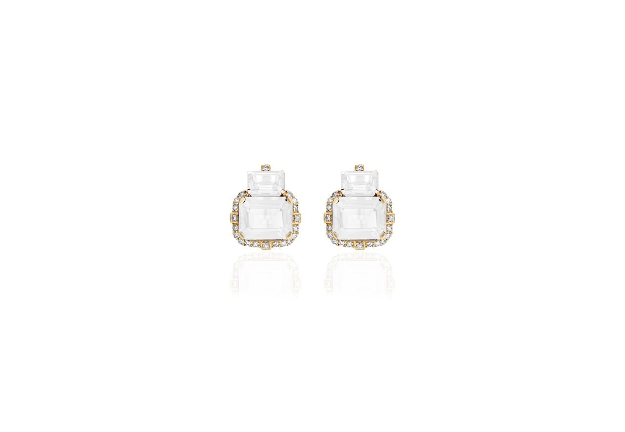 18k Yellow Gold Gossip Moon Quartz And Diamond Stud Earrings