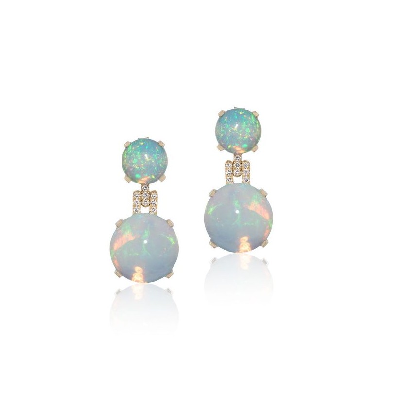 18k Yellow Gold Rock N Roll Opal Diamond Drop Earrings