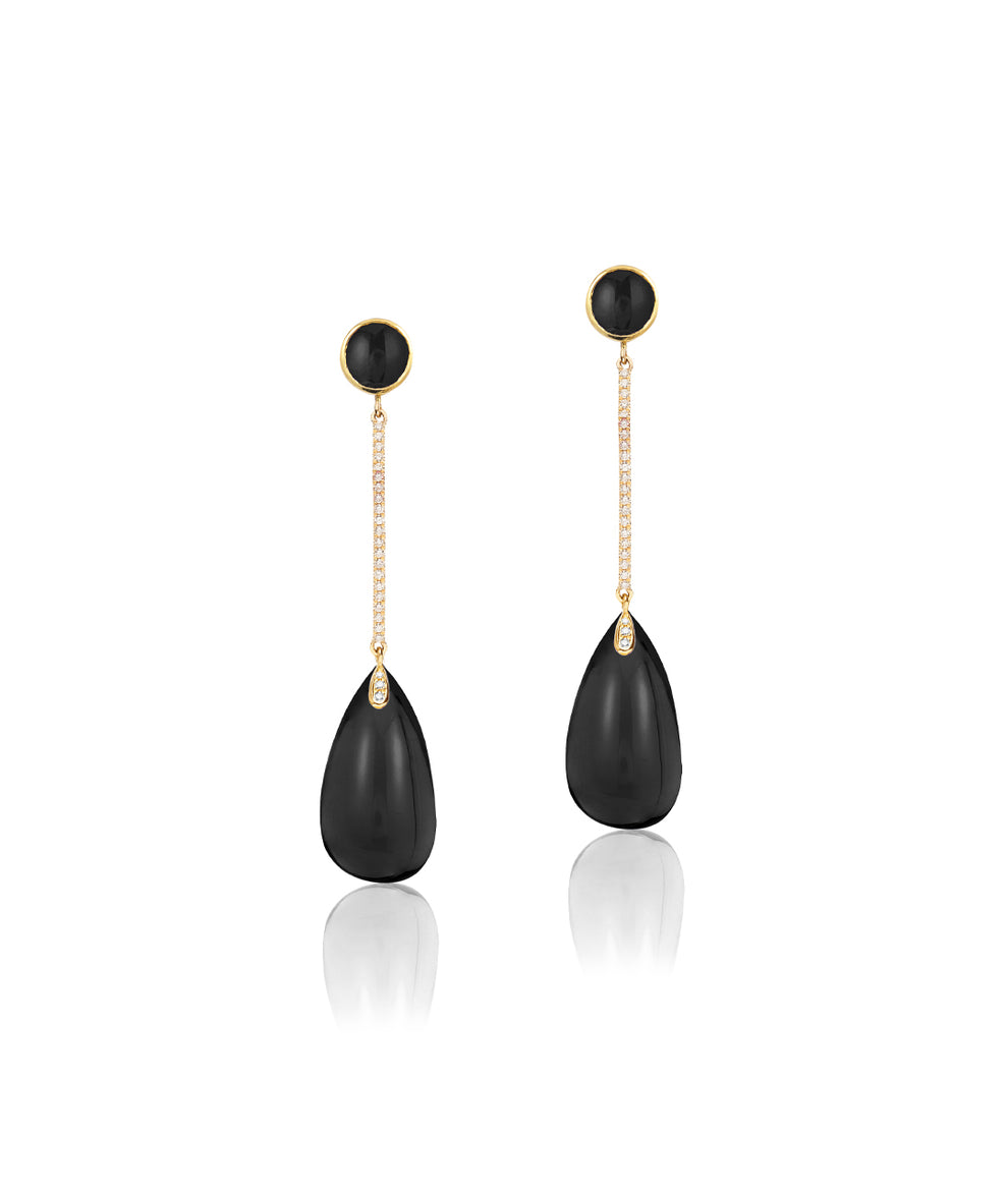 18k Yellow Gold Naughty Black Onyx Diamond Drop Earrings