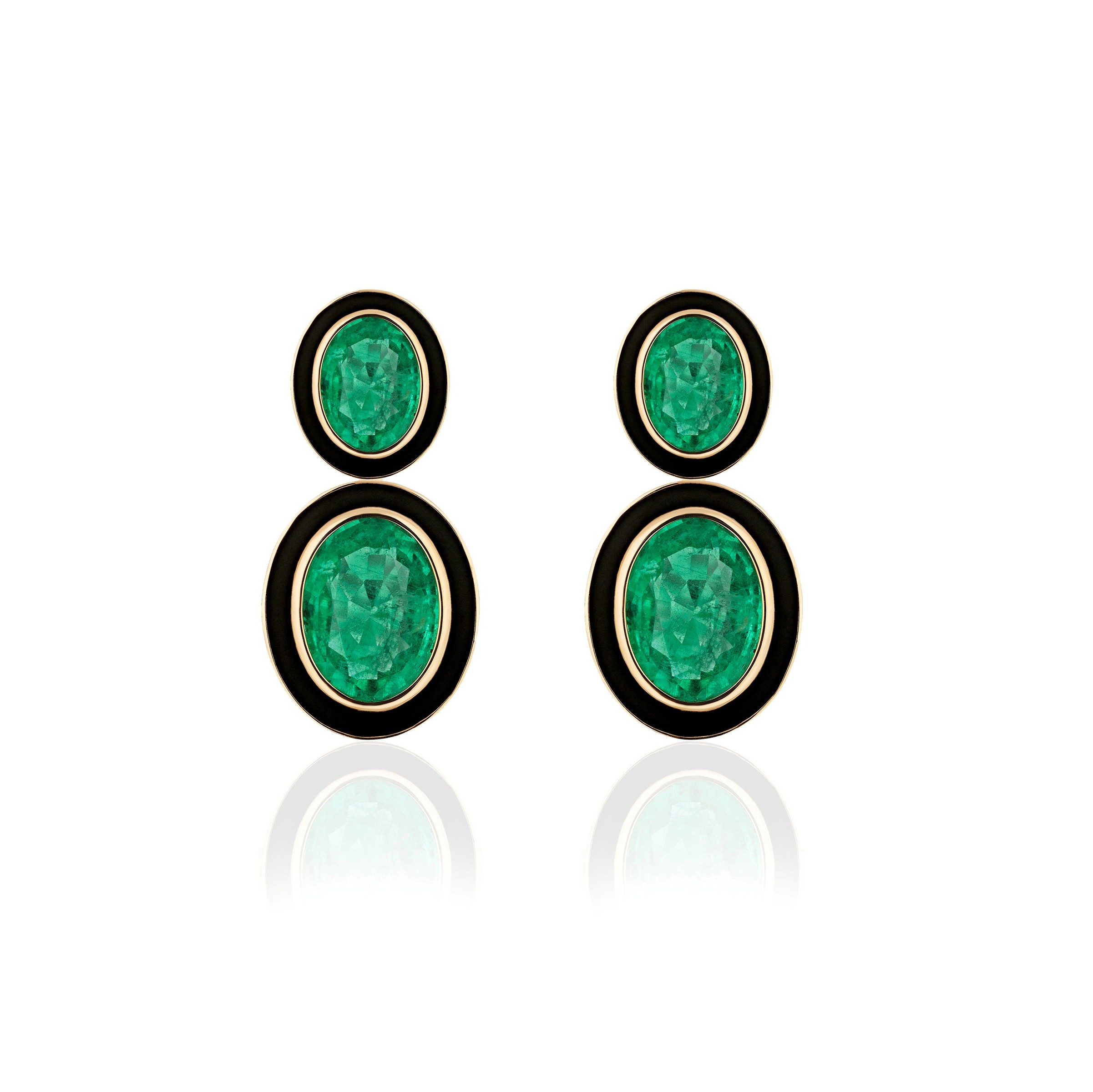 18k Yellow Gold Limited Edition Emerald Two Teir Earrings