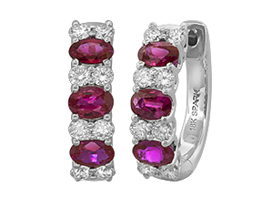 18k White Gold Ruby And Diamond Huggie Earrings
