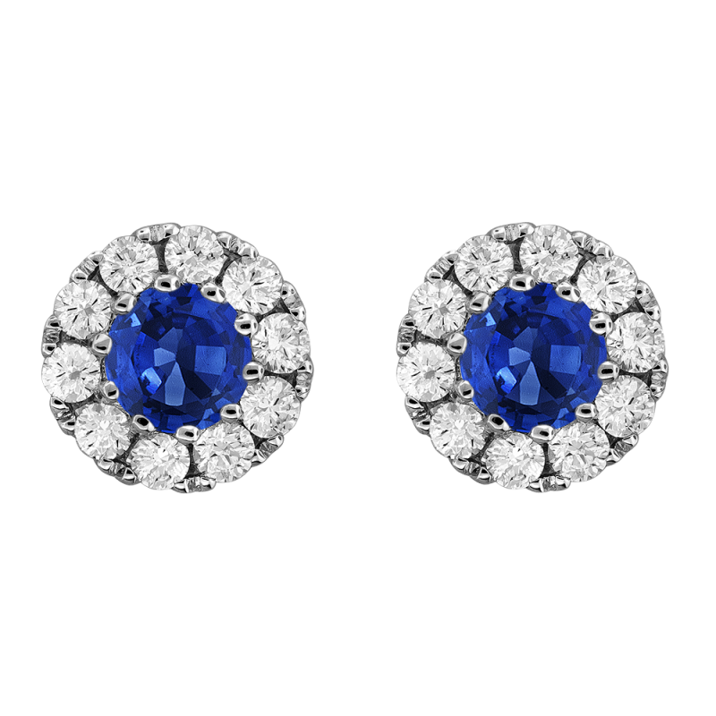 18k White Gold Sapphire And Diamond Halo Stud Earrings