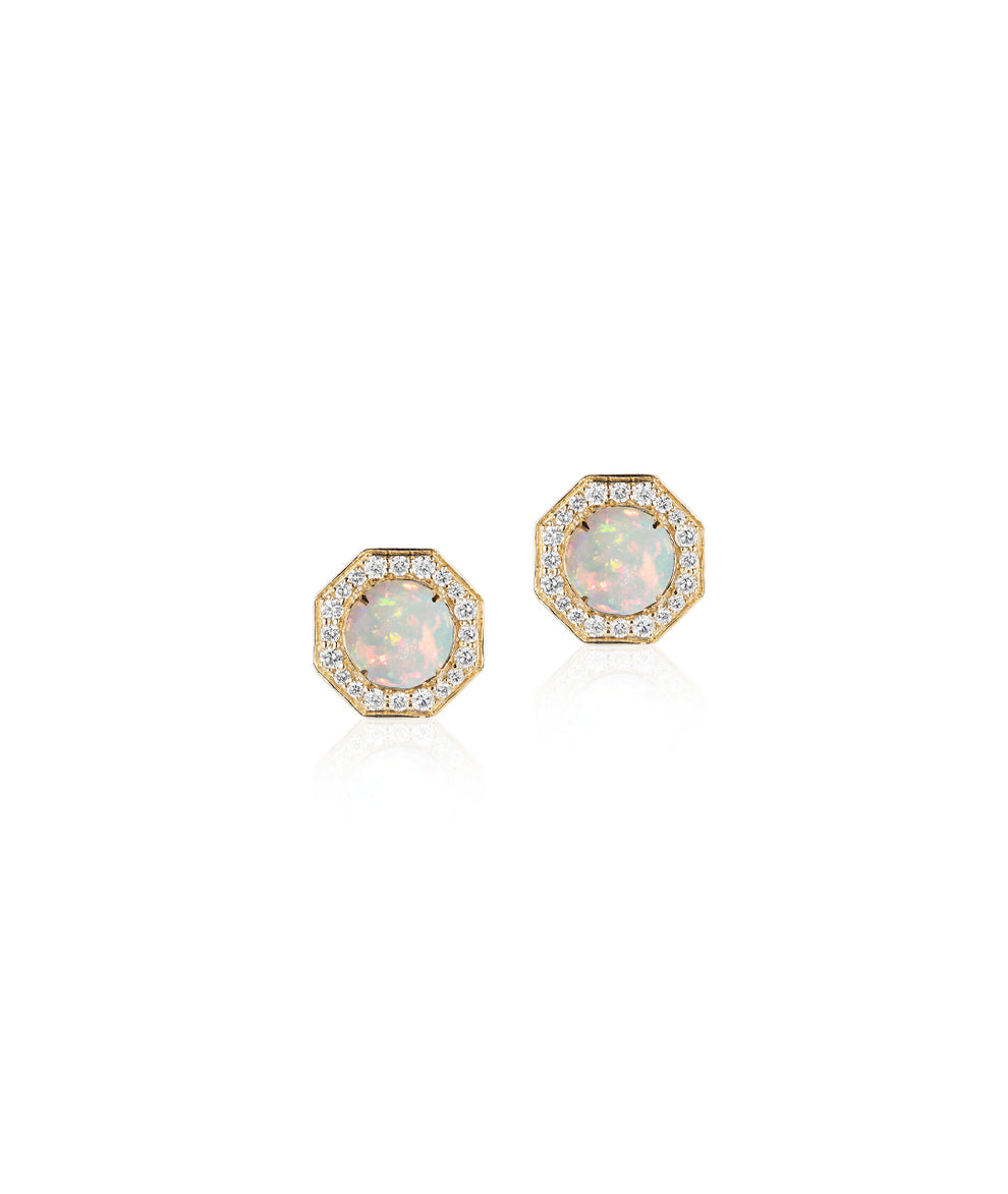 18k Yellow Gold Rock N Roll Opal Diamond Stud Earrings