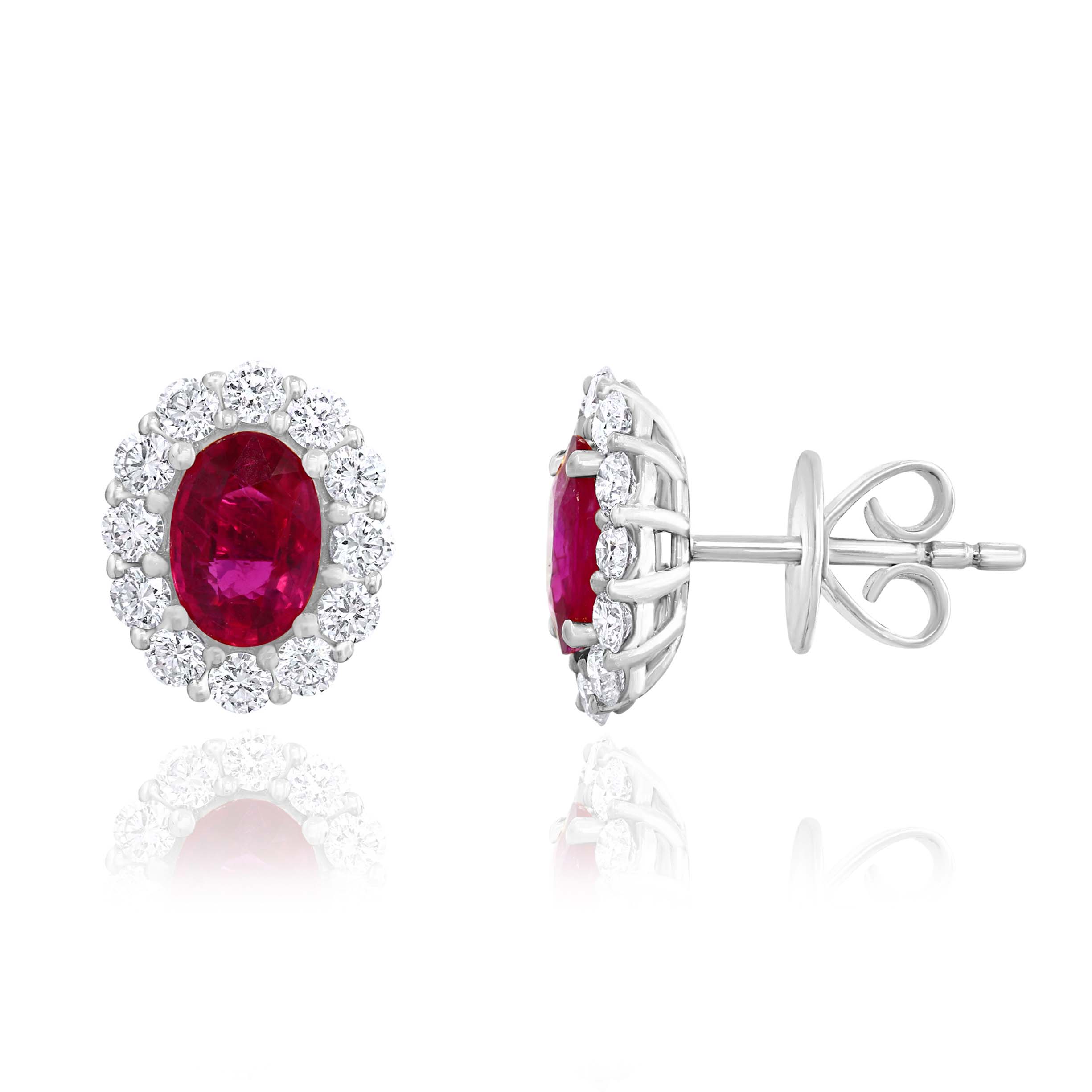18k White Gold Ruby Diamond Halo Earrings