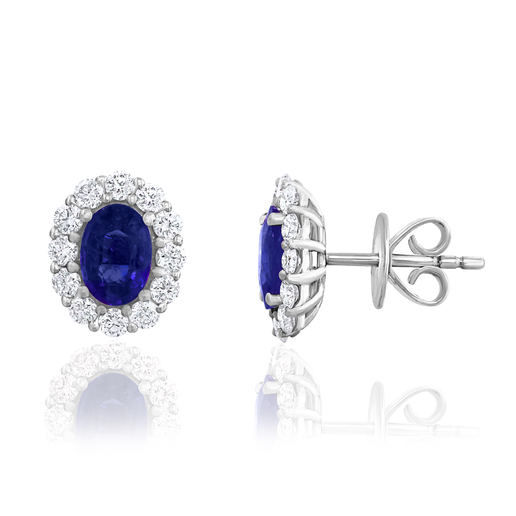 18k White Gold Sapphire Diamond Halo Earrings