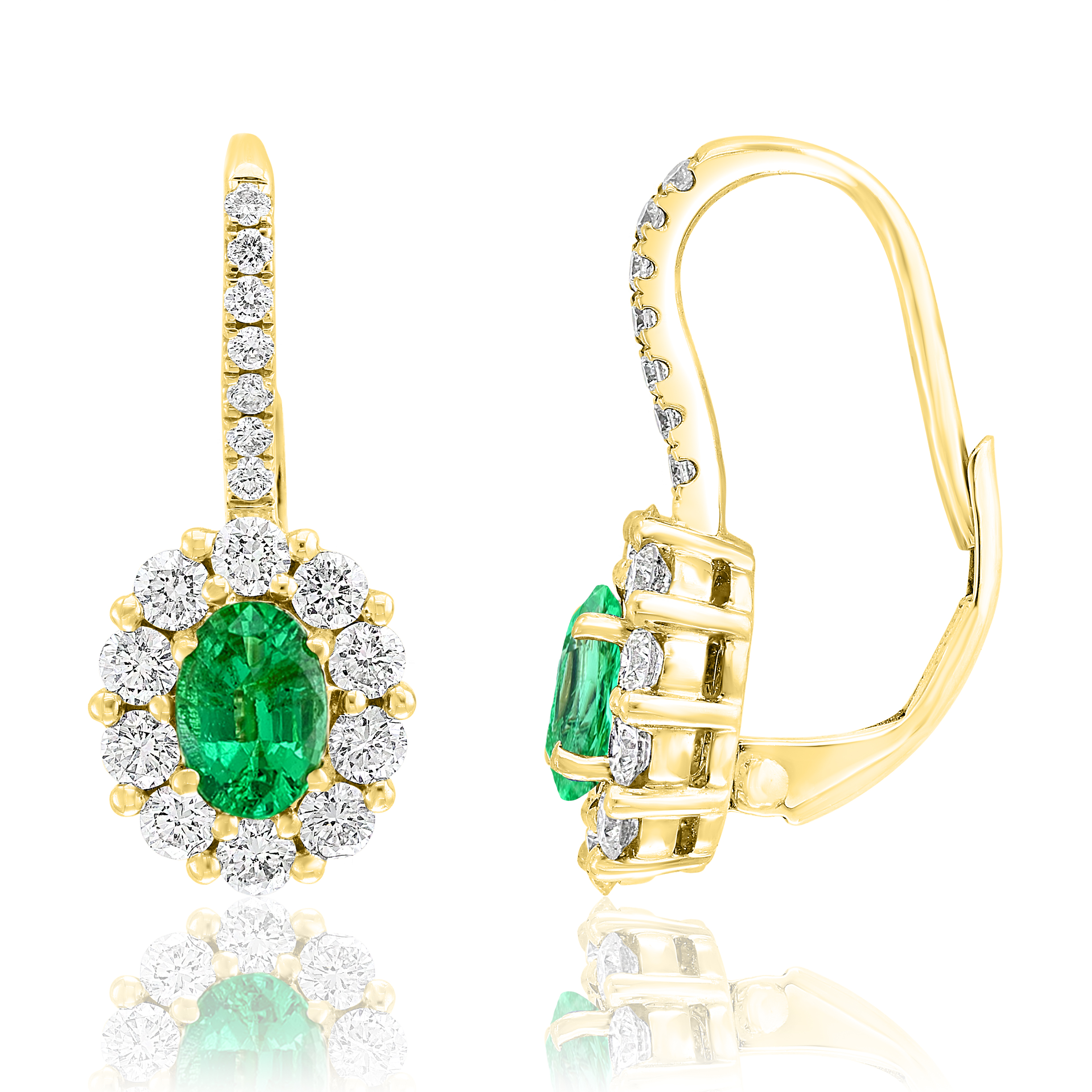 18k Yellow Gold Emerald Diamond Halo Earrings