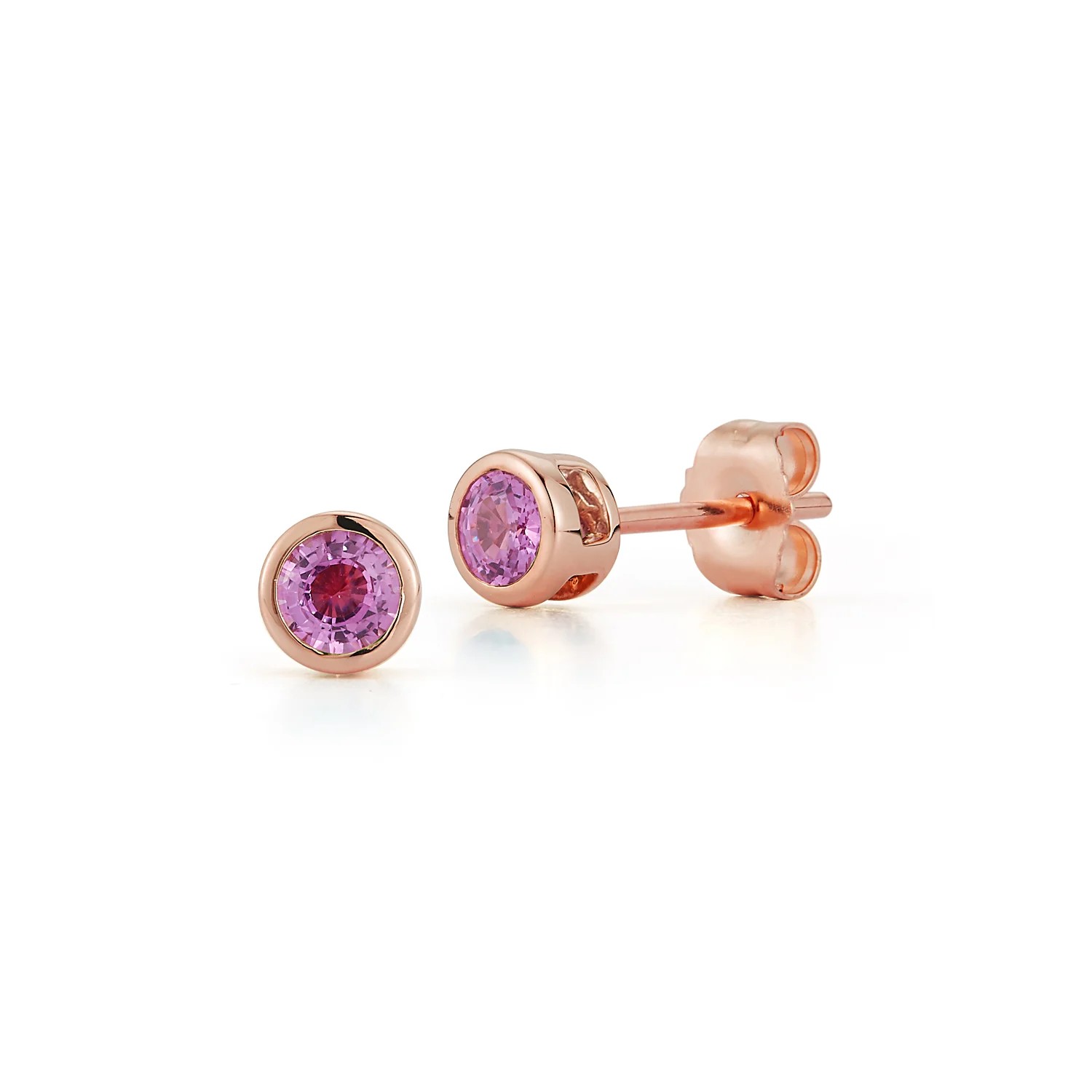 14k Rose Gold Pink Sapphire Bezel Earrings