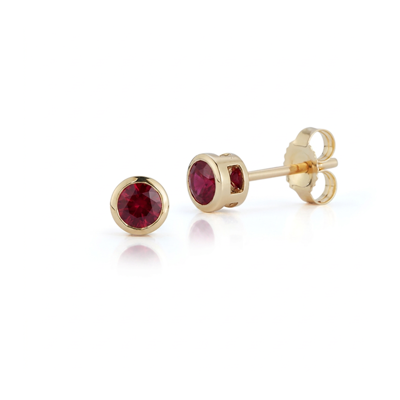 18k Yellow Gold Ruby Bezel Set Earrings