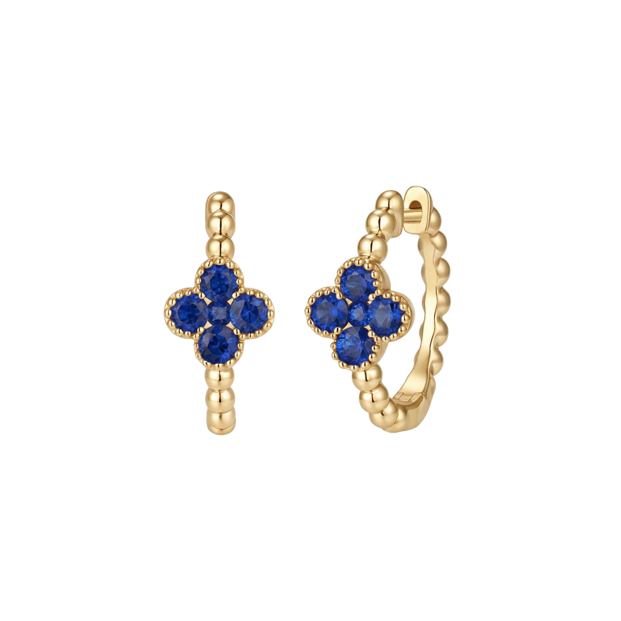 14k Yellow Gold Sapphire Motif Earrings