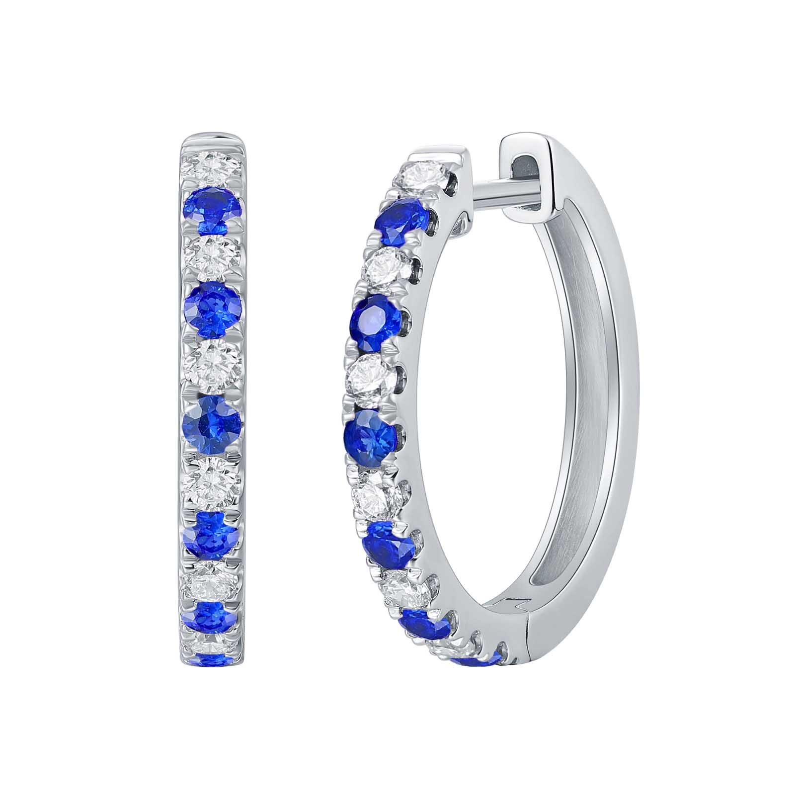 14k White Gold Sapphire Diamond Alternating Earrings