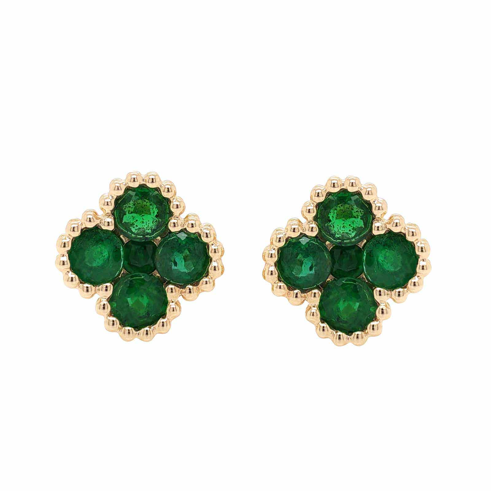 14k Yellow Gold Emerald Clover Motif Earrings