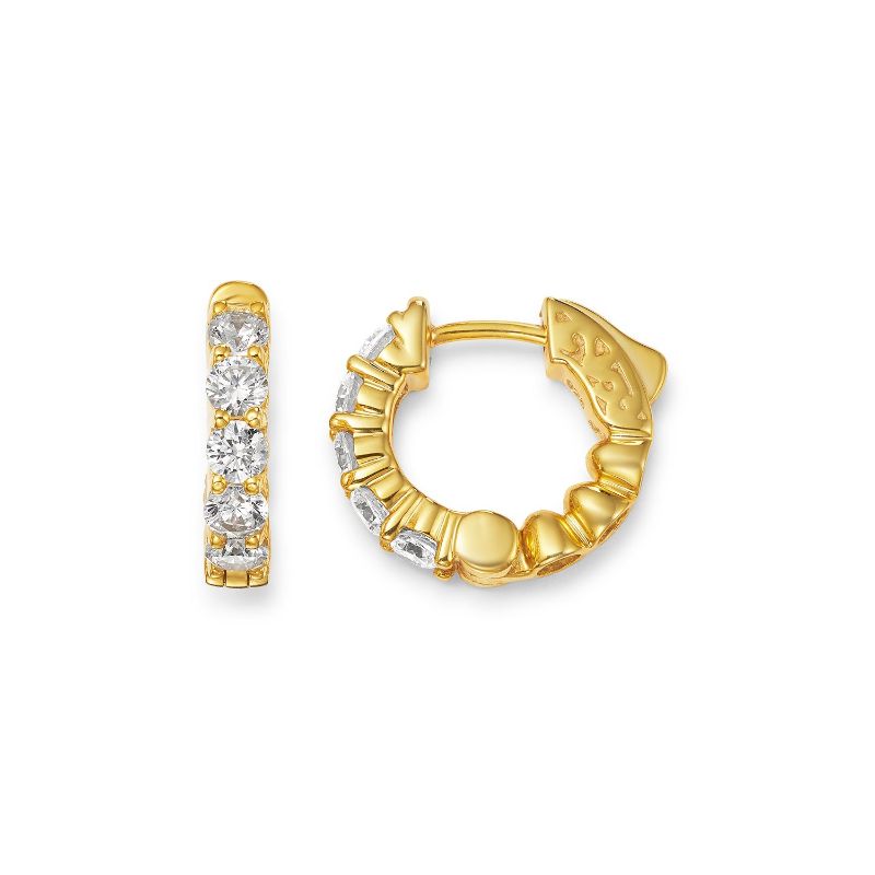 14k Yellow Gold 1.00ctw Diamond Shared Prong Huggie Earrings