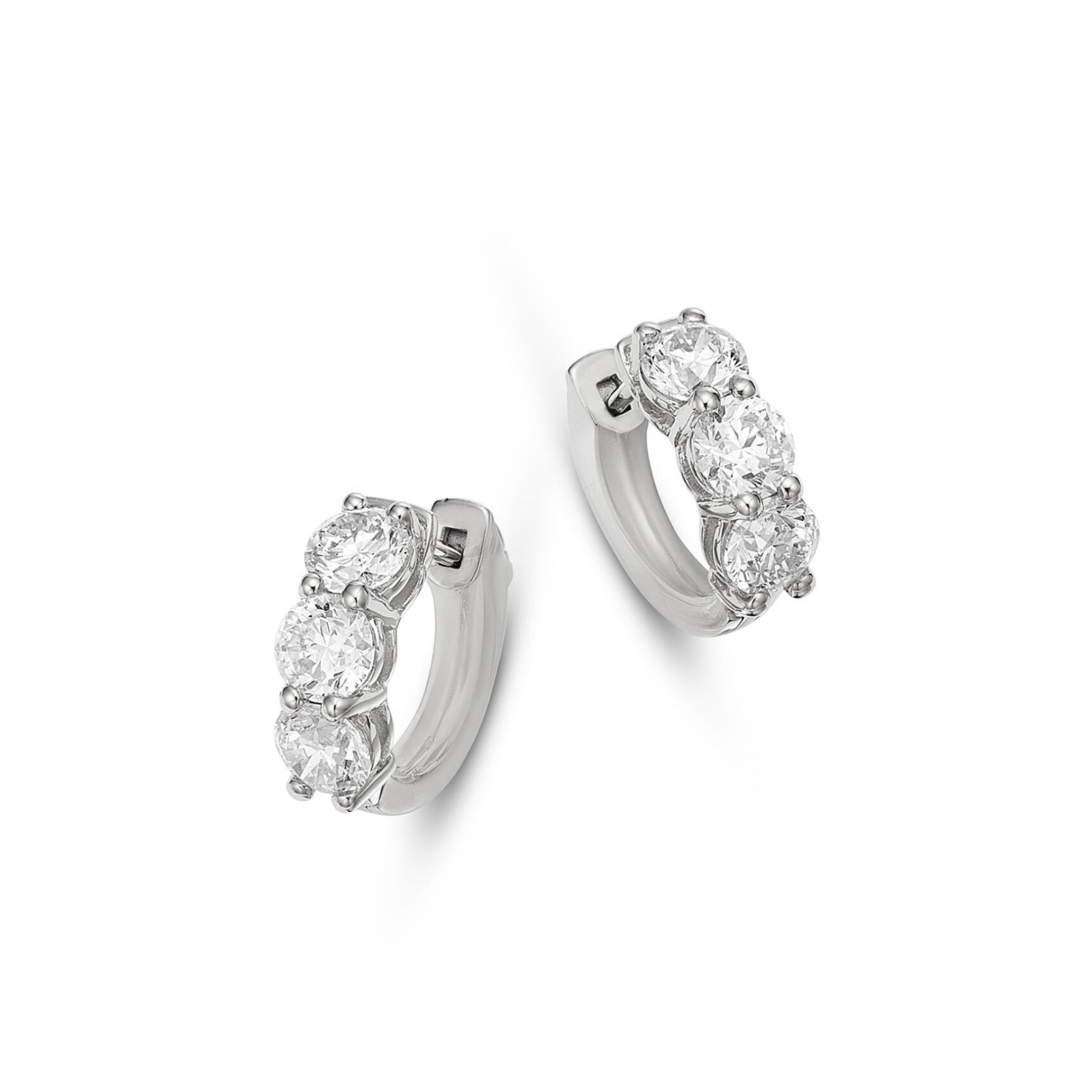 14k White Gold Diamond Huggie Hoop Earrings