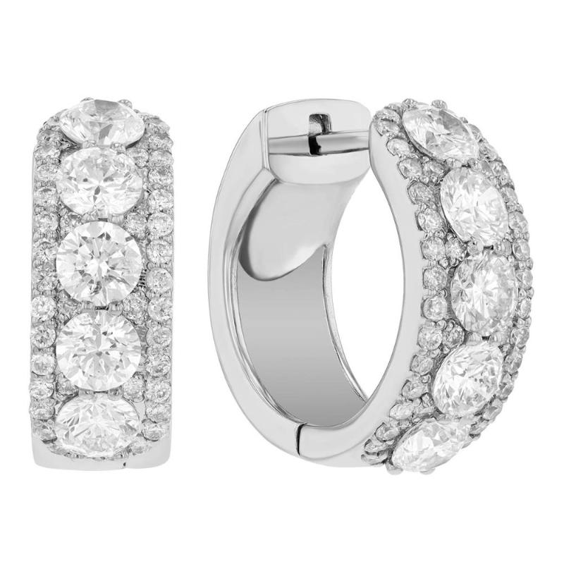 14k White Gold Diamond Huggie Hoop Earrings