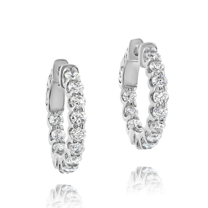 14k White Gold 2.40ctw Diamond Inside Out U-prong Hoop Earrings
