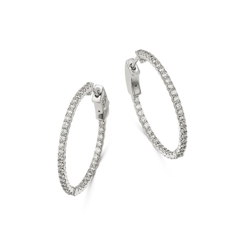 14k White Gold 0.75ctw Diamond Inside Out Hoop Earrings
