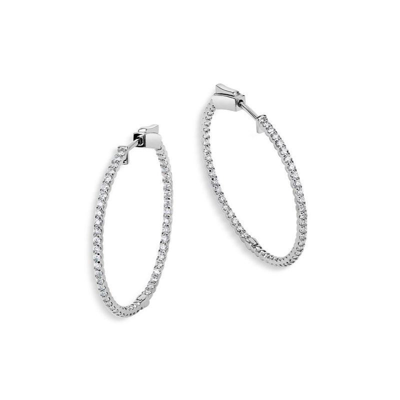 14k White Gold 1.00ctw Diamond Inside Out U-prong Hoop Earrings