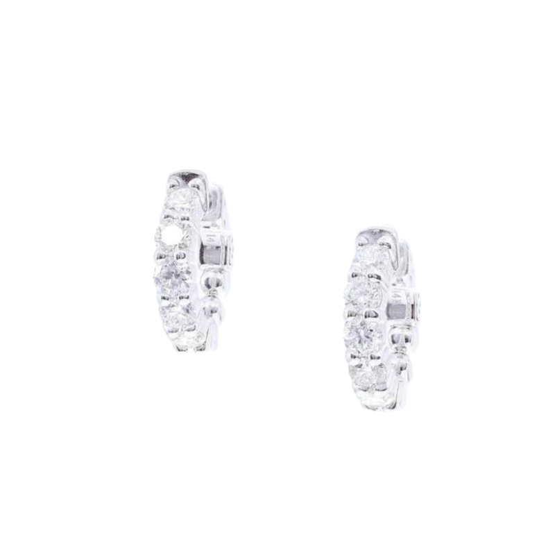 14k White Gold 1.50ctw Diamond Shared Prong Huggie Earrings
