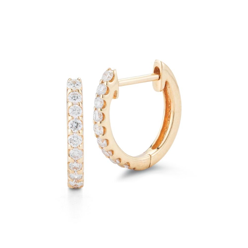 14k Yellow Gold Diamond Huggie Earrings