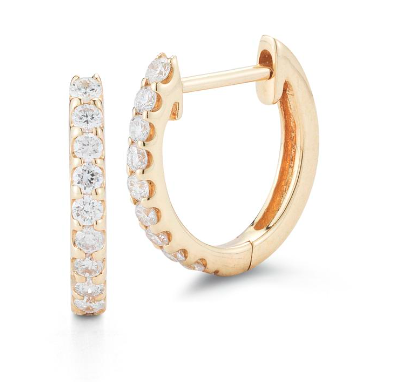 14k Yellow Gold Diamond Hoop Earrings