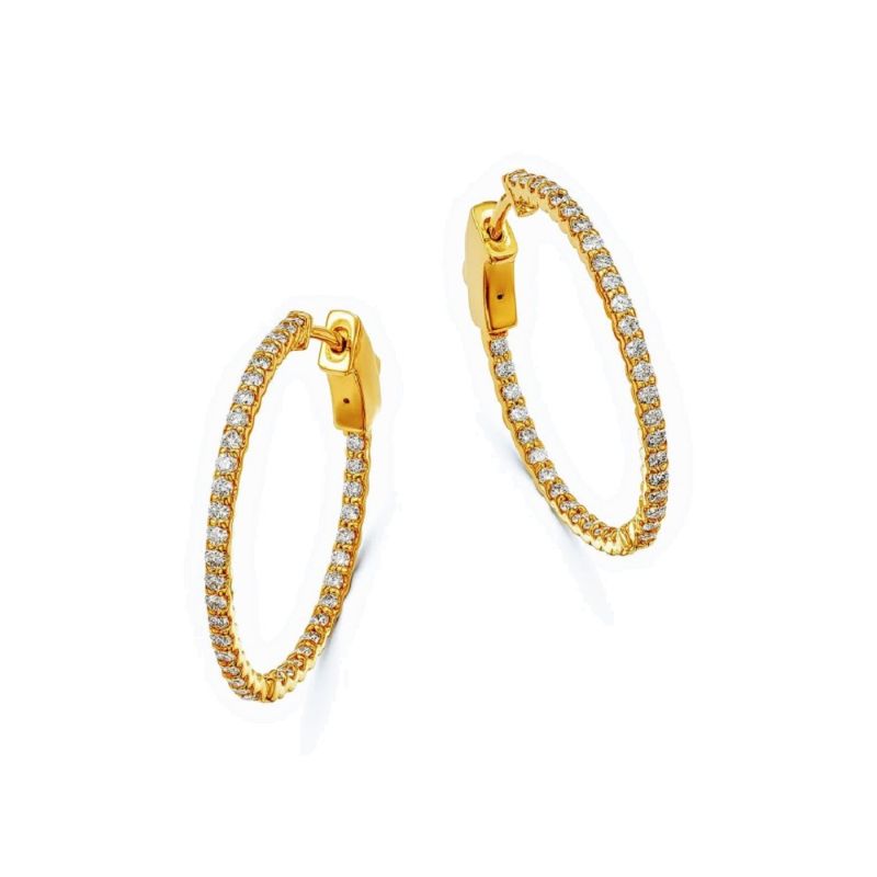 14k Yellow Gold 0.75ctw Diamond Inside Out Hoop Earrings
