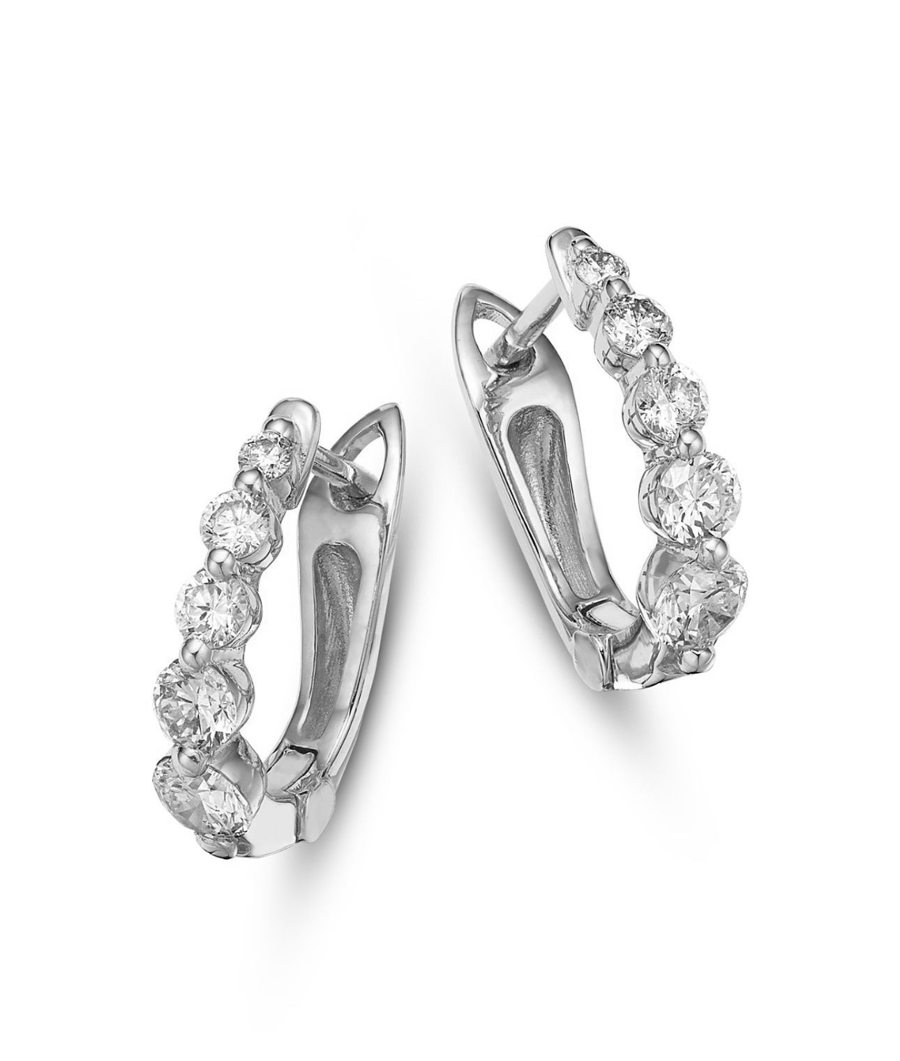 14k White Gold Single Prong Set Graduated Huggie Earrings