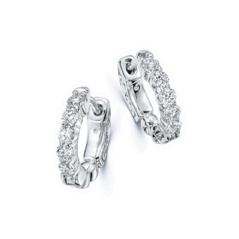 14k White Gold Shared Prong Huggie Earrings