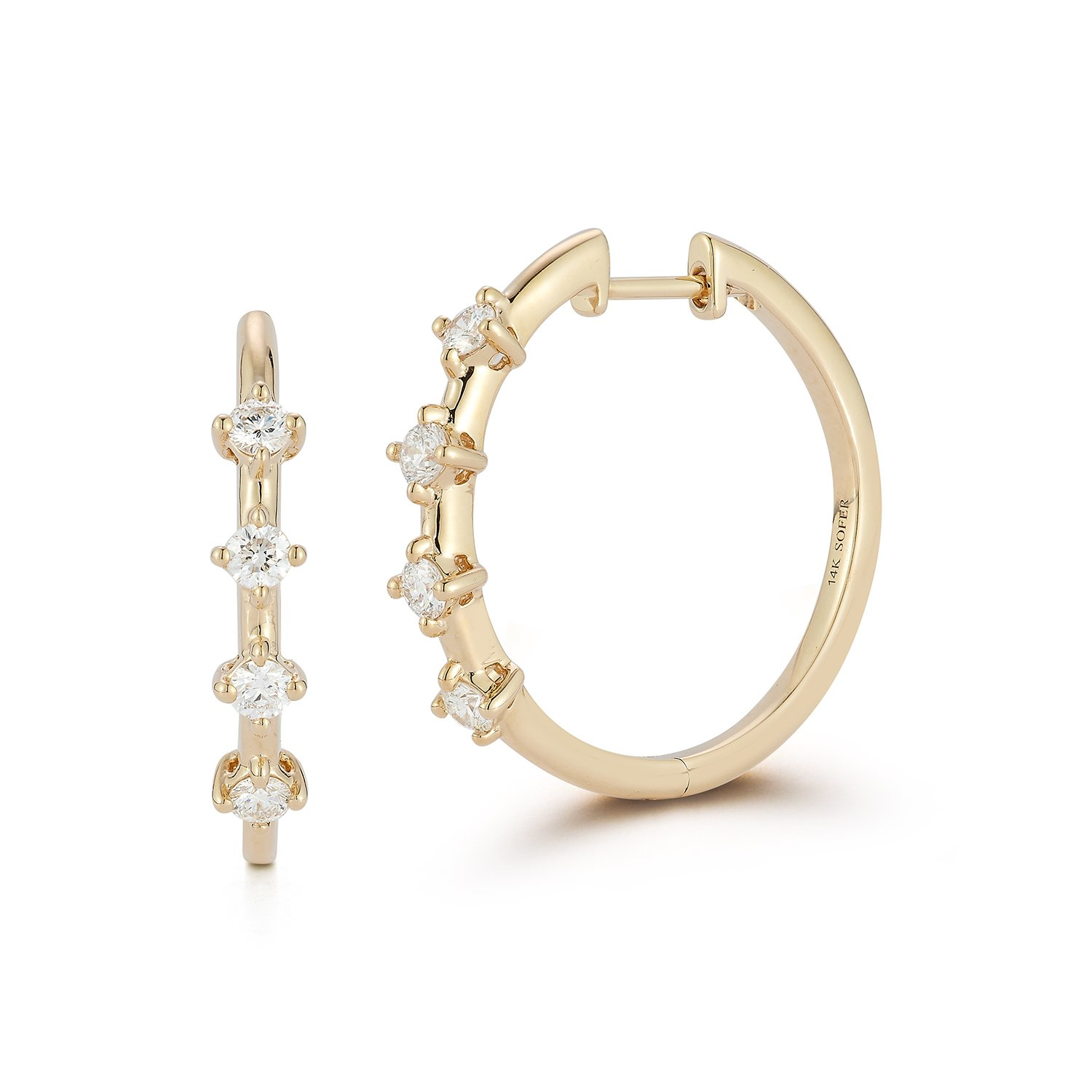 14k Yellow Gold Floating Diamond Hoop Earrings