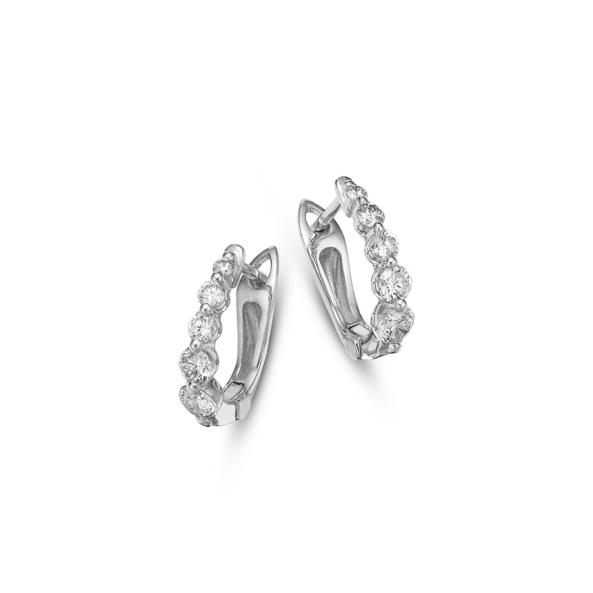 14k White Gold Diamond Graduated Hoop Earrings