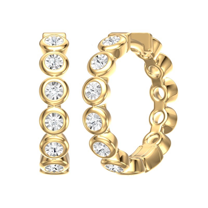 14k Yellow Gold Diamond Illusion Bezel Set Huggie Earrings