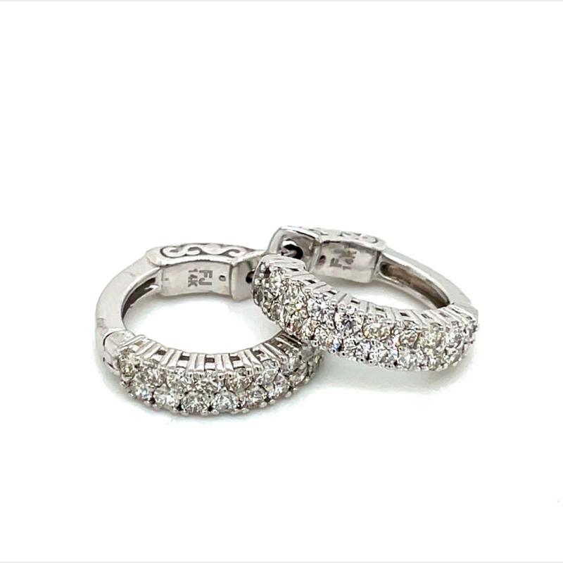 14k White Gold Diamond Two Row Hoop Earrings
