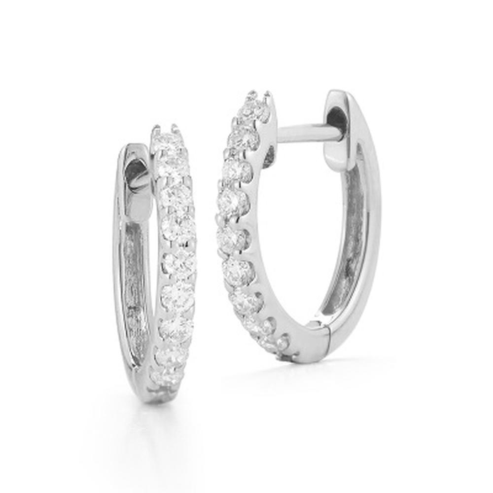 14k White Gold Pave Hoop Earrings