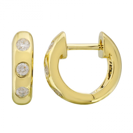 14k Yellow Gold Diamond Inlay Huggie Earrings