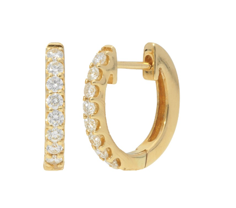 18k Yellow Gold Pave Huggie Hoop Earrings