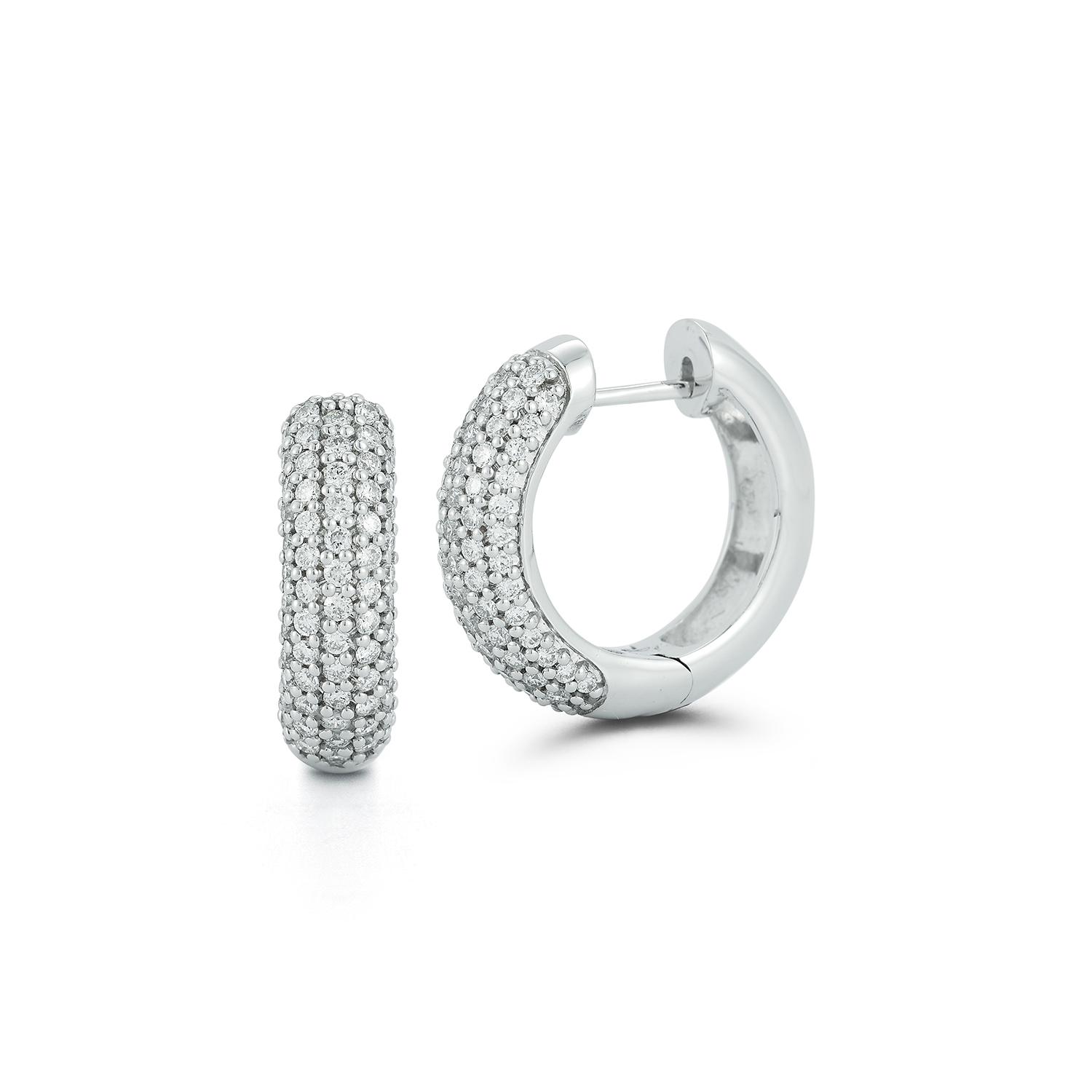 14k White Gold Diamond Pave Huggie Earrings