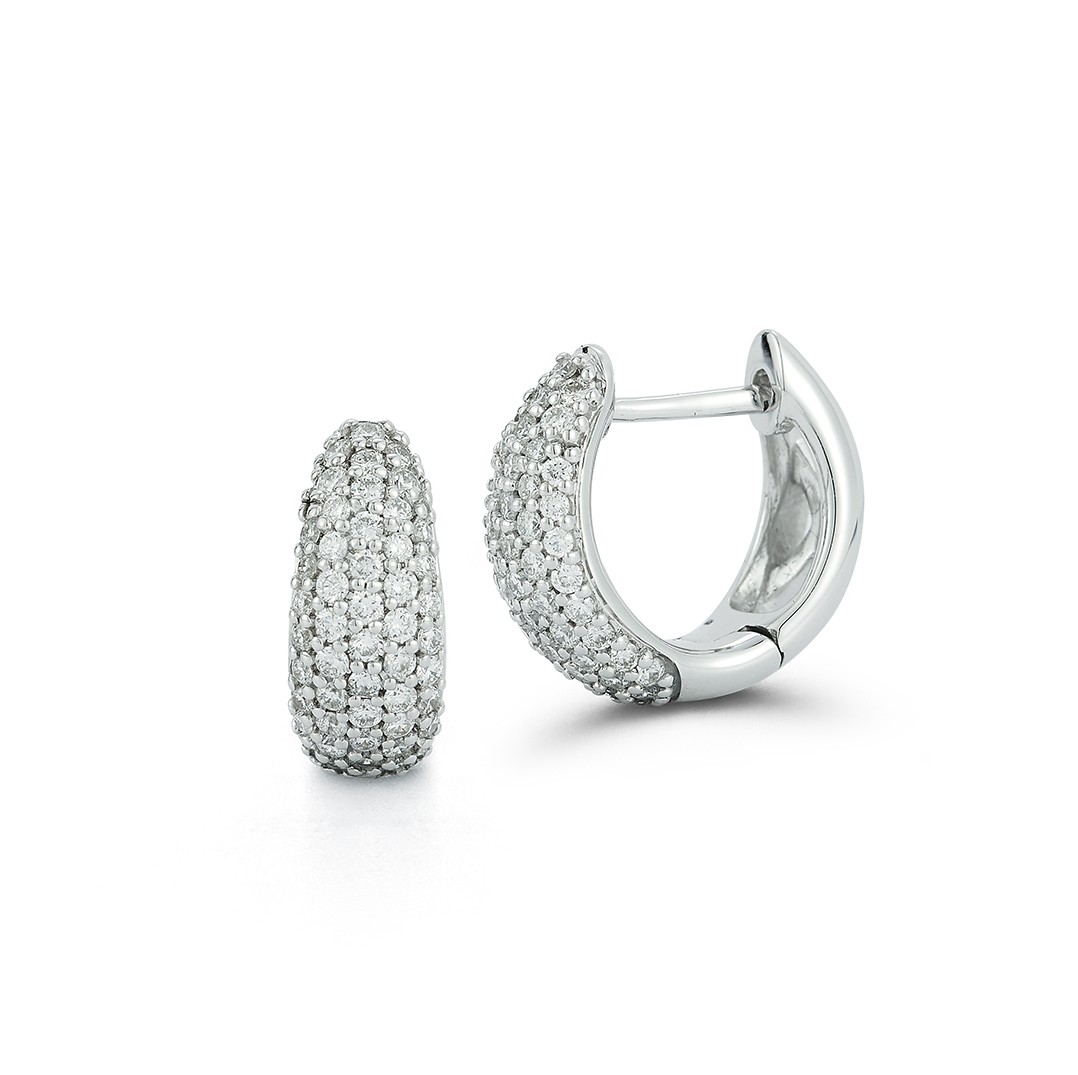 14k White Gold Diamond Graduated Huggie Earrings